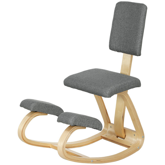 Ergonomisks krēsls ceļos, bērza koks, pelēks, mājas un biroja vajadzībām