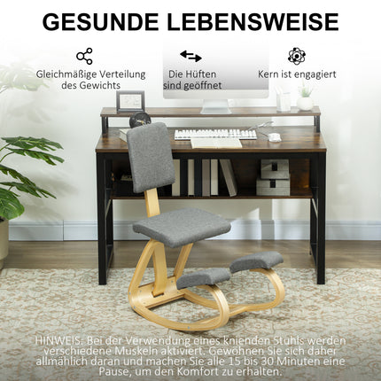Ergonomisks krēsls ceļos, bērza koks, pelēks, mājas un biroja vajadzībām