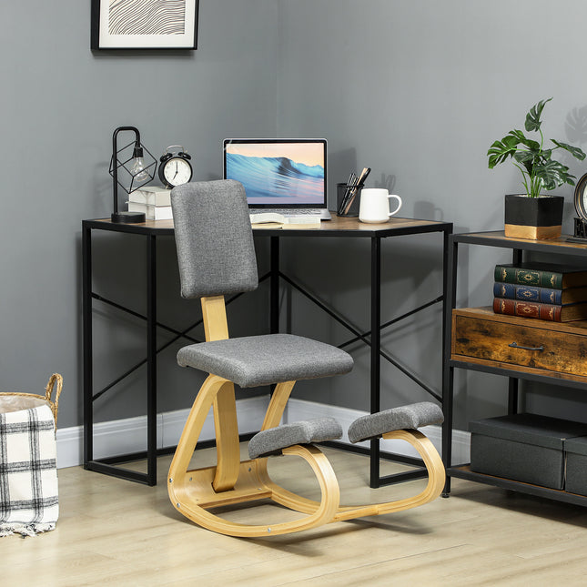 Ergonomisks krēsls ceļos, bērza koks, pelēks, mājas un biroja vajadzībām