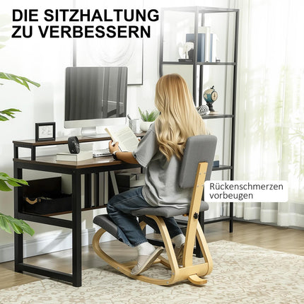 Ergonomisks krēsls ceļos, bērza koks, pelēks, mājas un biroja vajadzībām
