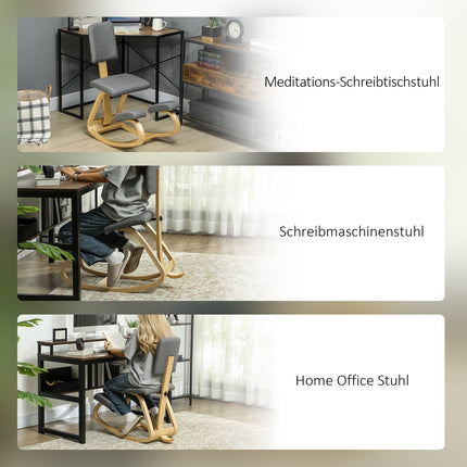 Ergonomisks krēsls ceļos, bērza koks, pelēks, mājas un biroja vajadzībām