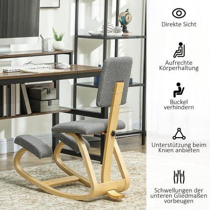 Ergonomisks krēsls ceļos, bērza koks, pelēks, mājas un biroja vajadzībām
