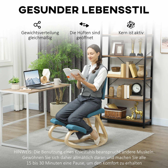 Ergonomisks krēsls ceļos, tumši zils, bērza koka rāmis