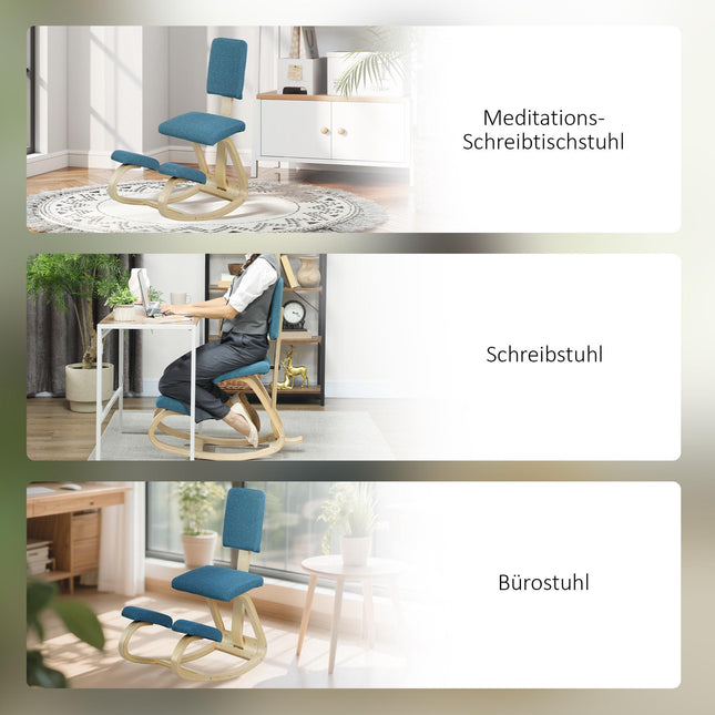 Ergonomisks krēsls ceļos, tumši zils, bērza koka rāmis