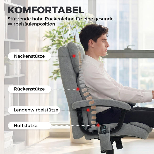 Ergonomisks masāžas biroja krēsls ar augstu atzveltni, pelēks samts