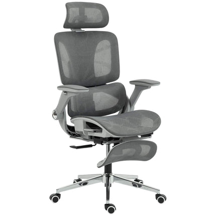 Ergonomisks sieta biroja krēsls, regulējami 4D roku balsti, pelēks