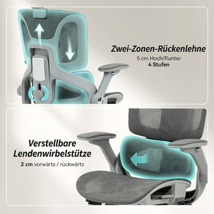 Ergonomisks sieta biroja krēsls, regulējami 4D roku balsti, pelēks