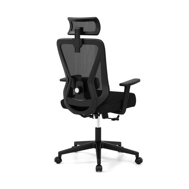 Ergonomisks sieta biroja krēsls, regulējams galvas balsts, melns