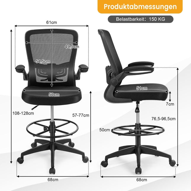 Ergonomisks sieta biroja krēsls, augsta atzveltne, regulējami roku balsti