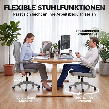 Ergonomic Mesh Office Chair with Flip-Up Armrests, High Back, Grey