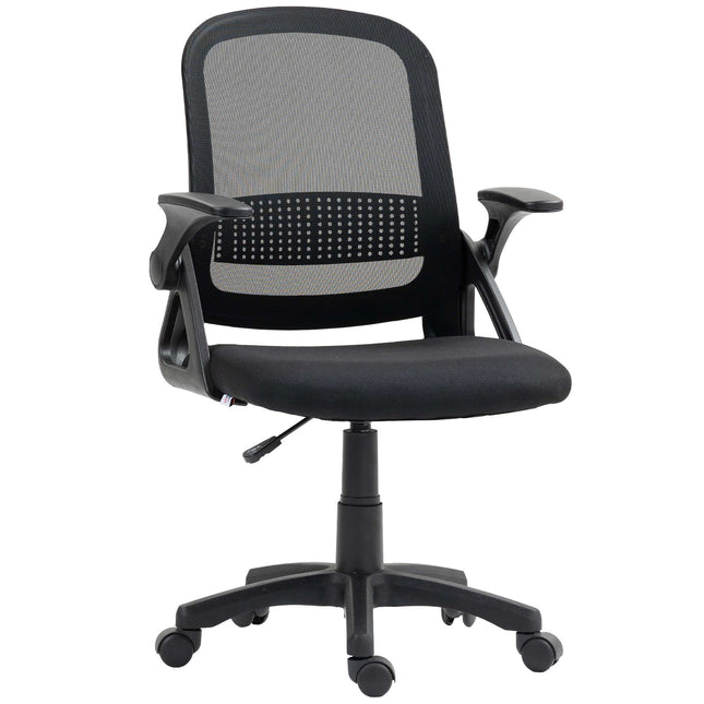 Ergonomisks sieta biroja krēsls ar salokāmiem roku balstiem, melns