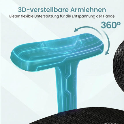 Ergonomisks sieta biroja krēsls ar kāju balstu, melns