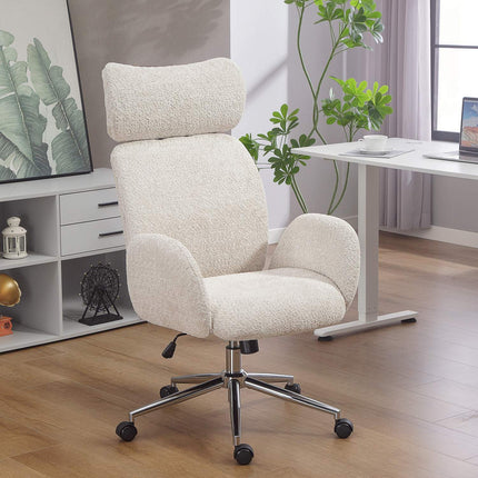 Ergonomisks biroja krēsls, regulējams galvas balsts, slīpums, pelēkbalts