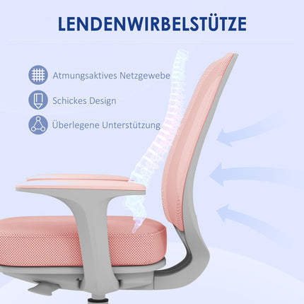 Ergonomisks biroja krēsls, regulējams augstums, rozā, 360° grozāms