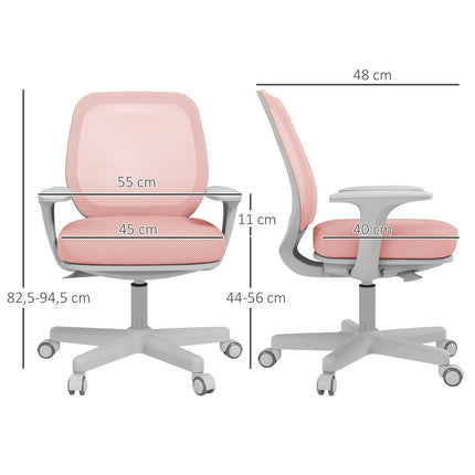 Ergonomisks biroja krēsls, regulējams augstums, rozā, 360° grozāms