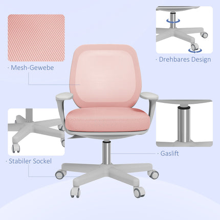 Ergonomisks biroja krēsls, regulējams augstums, rozā, 360° grozāms