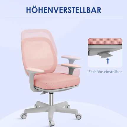 Ergonomisks biroja krēsls, regulējams augstums, rozā, 360° grozāms