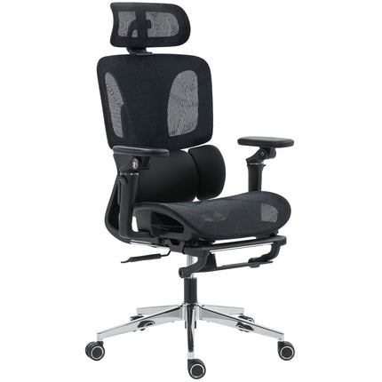 Ergonomisks biroja krēsls, regulējams jostasvietas un galvas balsts, melns siets