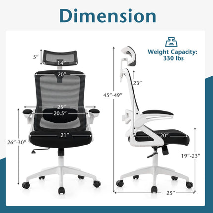 Ergonomisks biroja krēsls - regulējama jostasvieta, sieta audums, balts