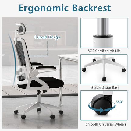 Ergonomisks biroja krēsls - regulējama jostasvieta, sieta audums, balts