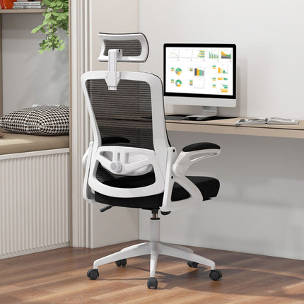 Ergonomisks biroja krēsls - regulējama jostasvieta, sieta audums, balts