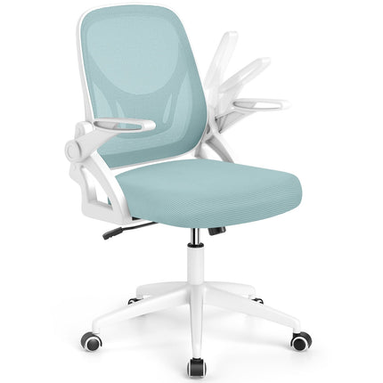 Ergonomisks biroja krēsls, zils - salokāmi roku balsti, šūpošanās funkcija