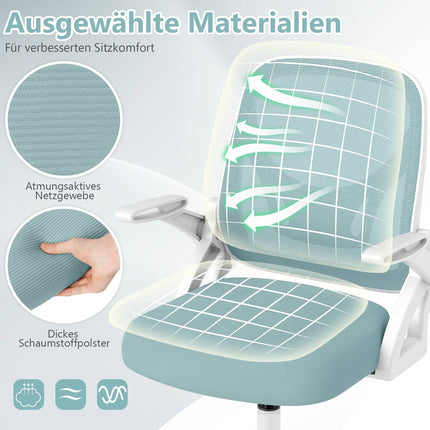 Ergonomisks biroja krēsls, zils - salokāmi roku balsti, šūpošanās funkcija