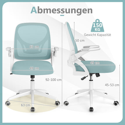 Ergonomisks biroja krēsls, zils - salokāmi roku balsti, šūpošanās funkcija