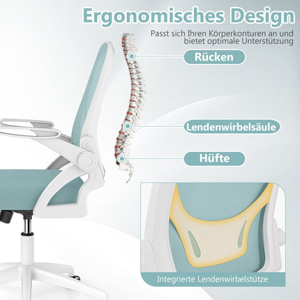 Ergonomisks biroja krēsls, zils - salokāmi roku balsti, šūpošanās funkcija