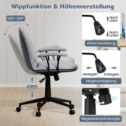 Ergonomisks biroja krēsls, mākslīgā āda, polsterēti roku balsti, pelēks