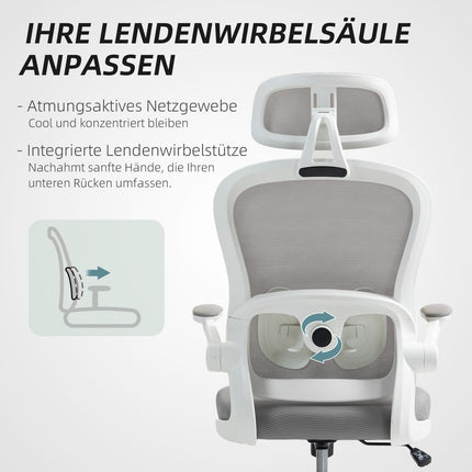 Ergonomisks biroja krēsls, sieta atzveltne, regulējams, pelēks