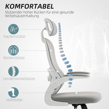 Ergonomisks biroja krēsls, sieta atzveltne, regulējams, pelēks