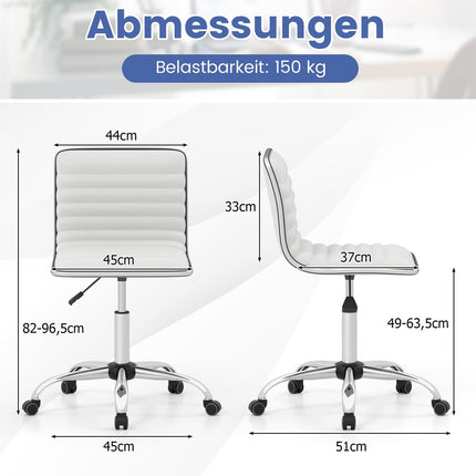 Ergonomisks biroja krēsls, bez roku balstiem, regulējams augstums, balts