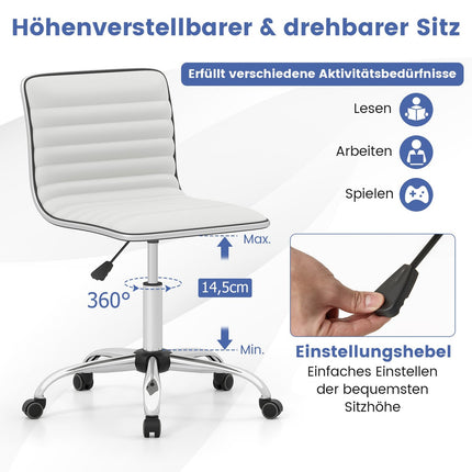 Ergonomisks biroja krēsls, bez roku balstiem, regulējams augstums, balts