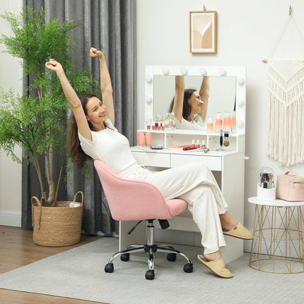 Ergonomisks biroja krēsls, rozā flīsa audums, regulējams augstums