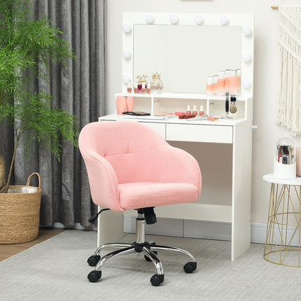 Ergonomisks biroja krēsls, rozā flīsa audums, regulējams augstums