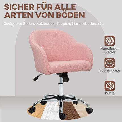 Ergonomisks biroja krēsls, rozā flīsa audums, regulējams augstums