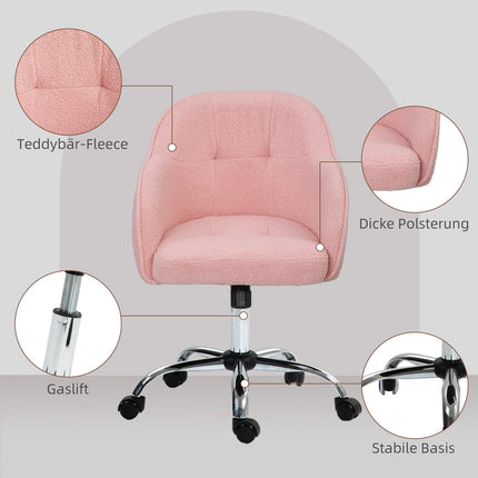 Ergonomisks biroja krēsls, rozā flīsa audums, regulējams augstums