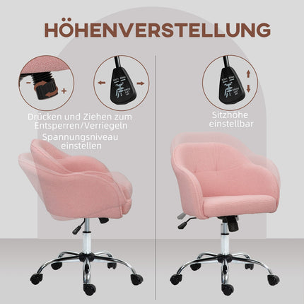 Ergonomisks biroja krēsls, rozā flīsa audums, regulējams augstums
