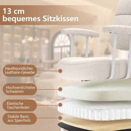 Ergonomisks biroja krēsls ar roku balstiem un riteņiem, bēšs