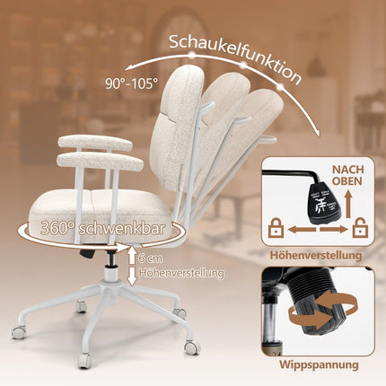 Ergonomisks biroja krēsls ar roku balstiem un riteņiem, bēšs