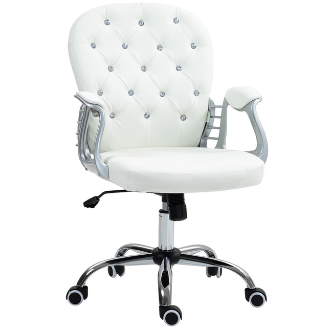 Ergonomisks biroja krēsls ar roku balstiem, balta ādas imitācija