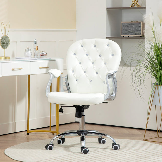 Ergonomisks biroja krēsls ar roku balstiem, balta ādas imitācija