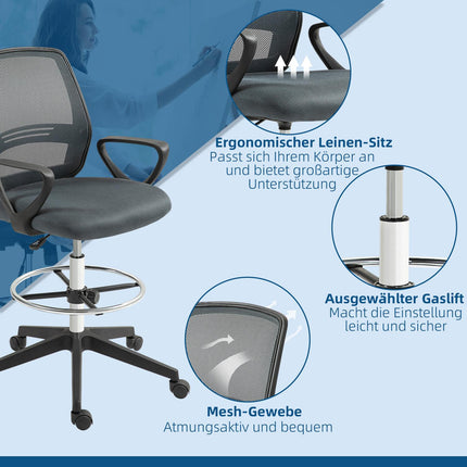 Ergonomisks biroja krēsls ar roku balstiem un regulējamu kāju balstu