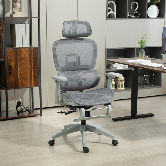 Ergonomisks biroja krēsls ar kāju balstu, atgāžamu atzveltni