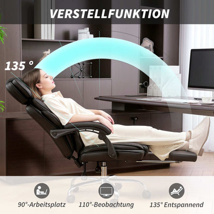 Ergonomisks biroja krēsls ar jostasvietas atbalstu, melna PU āda
