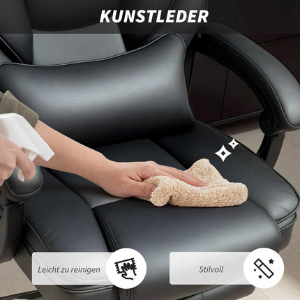 Ergonomisks biroja krēsls ar jostasvietas atbalstu, melna PU āda