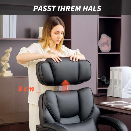 Ergonomisks biroja krēsls ar jostasvietas atbalstu, melna PU āda