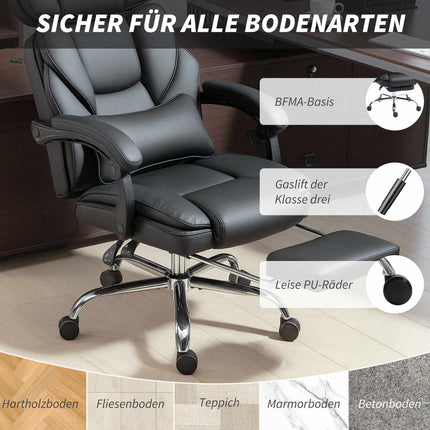 Ergonomisks biroja krēsls ar jostasvietas atbalstu, melna PU āda