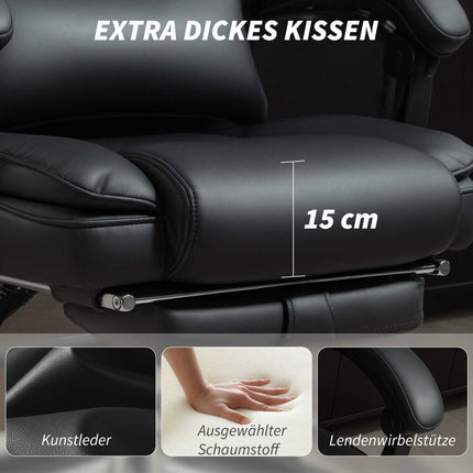 Ergonomisks biroja krēsls ar jostasvietas atbalstu, melna PU āda